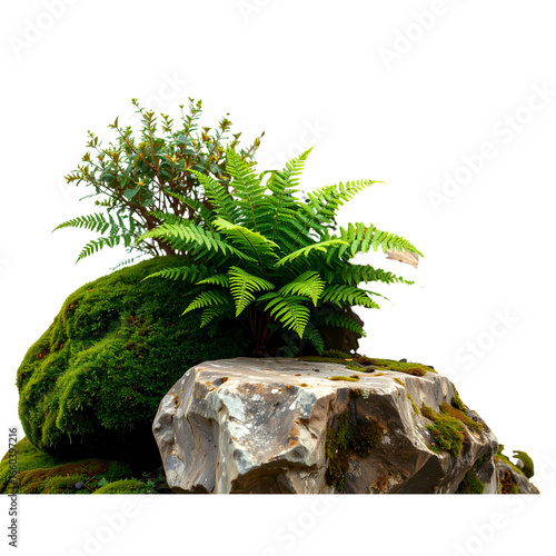  Tropical plant fern moss bush tree jungle stone rock isolated on transparent and white background.PNG image. By CStock
