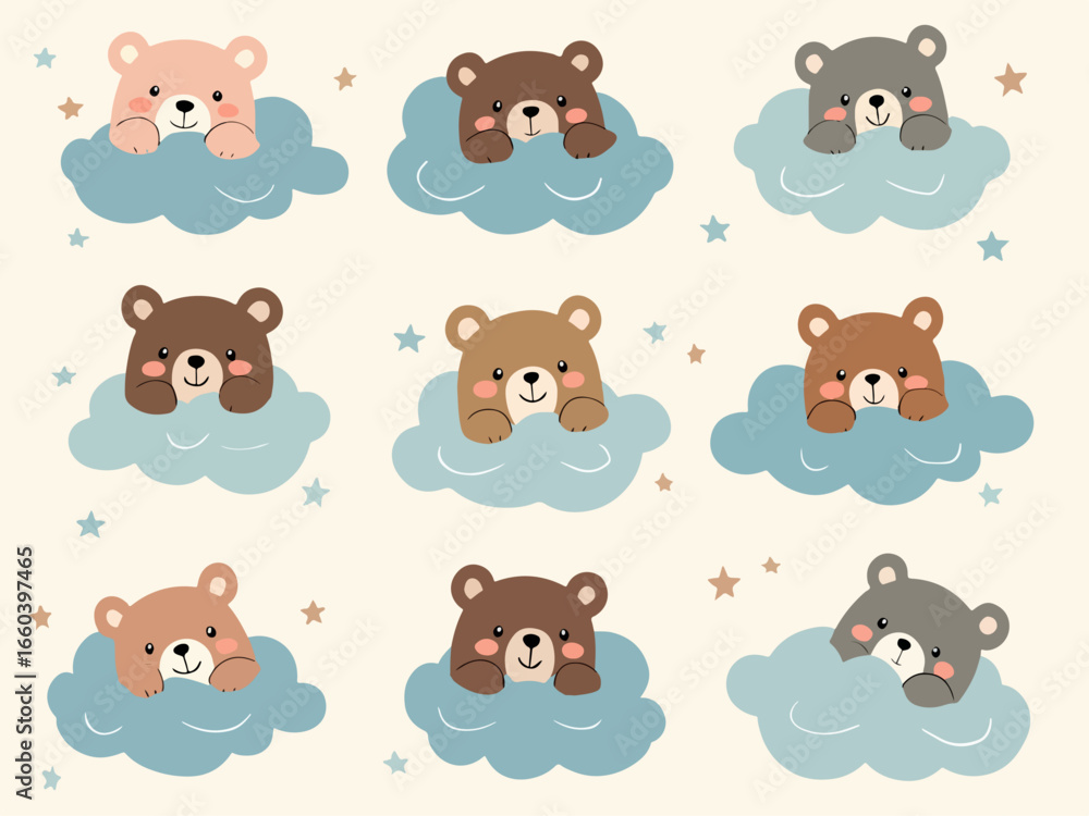 Fototapeta premium Cute cartoon baby animals seamless vector pattern with a teddy bear