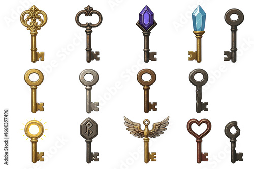 Collection of unique vintage and fantasy keys with diverse designs