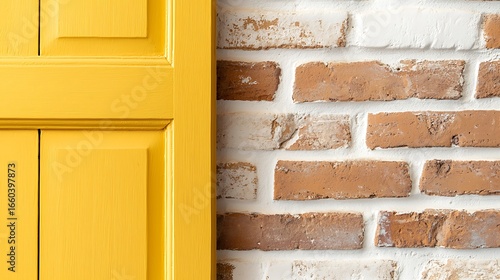 Bright Yellow Door Against Rustic Brick Wall with Textured Surfaces and Warm Tones for Interior Design Inspiration