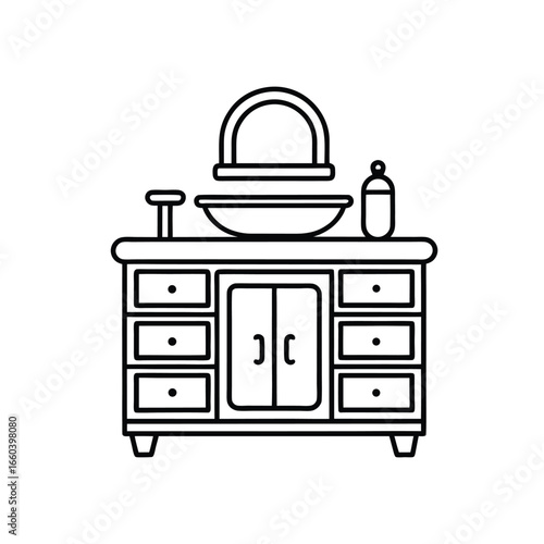 Clean line drawing bathroom vanity unit isolated on white 