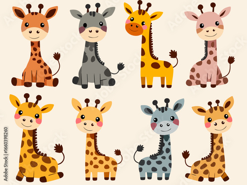 Seamless pattern with giraffe and baby safari animal vector illustration featuring cute cartoon mammals in a fun wild jungle nature art style