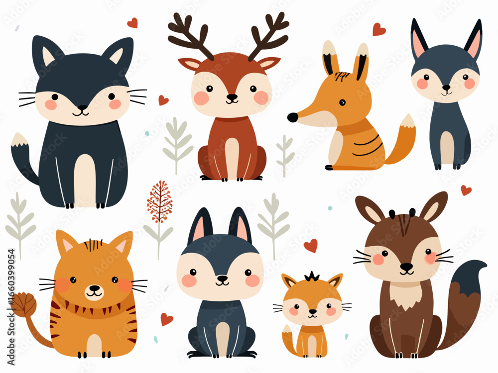 Fototapeta premium set of funny animals, set of deer