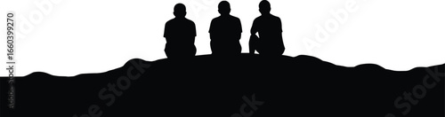 People silhouettes sitting, uneven surface, outdoor scene, casual posture, leisure, friends, togetherness