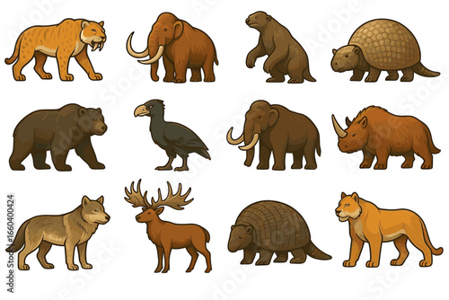 Prehistoric animals collection: saber-tooth, mammoth, dire wolf, and more