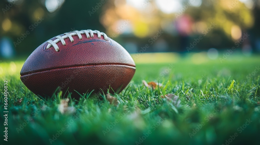 Obraz premium American football place kickoff sports field high-quality shot grass environment low angle viewpoint capturing the essence of the game
