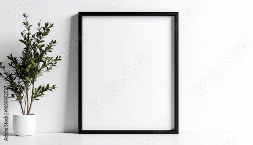 modern empty photo frame with green plants