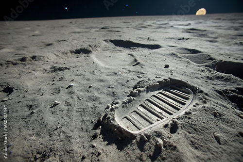 Edwin Aldrin walking on the lunar surface. Neil Armstrong, who took the photograph, can be seen reflected in Aldrin's helmet visor.