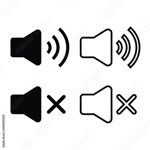 speaker icons with sound and mute symbols