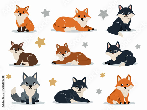 set of funny fox