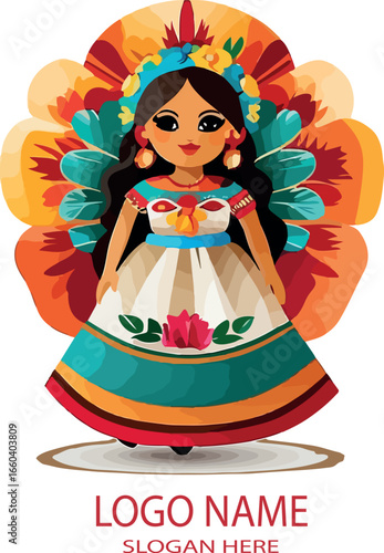 Regional Mexican Dolls logo icon vector white background .