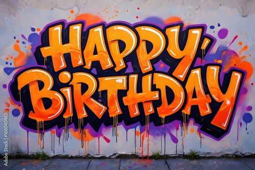 Happy birthday graffiti on wall