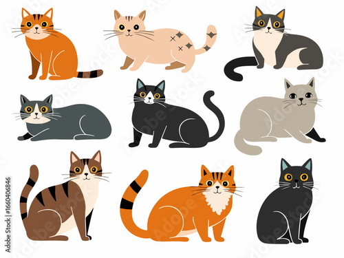 Funny cats set cartoon illustration
