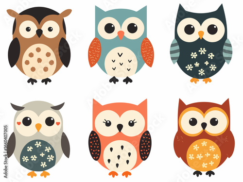 Wallpaper Mural Collection of cute cartoon owls in various bright colors isolated on white background Torontodigital.ca