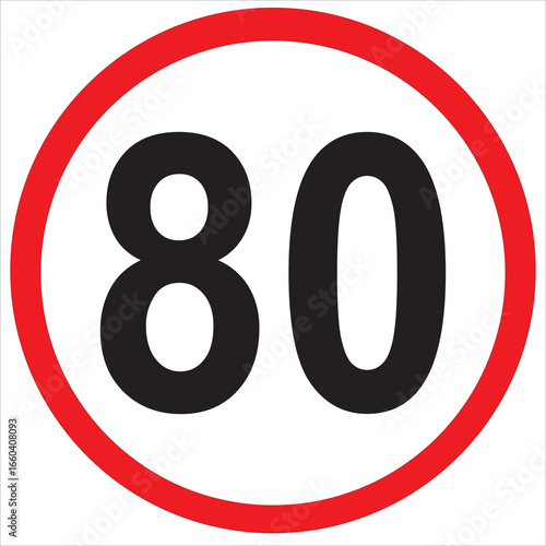Red Circle 80 km/h Mandatory Speed Traffic Sign Isloated On White Background