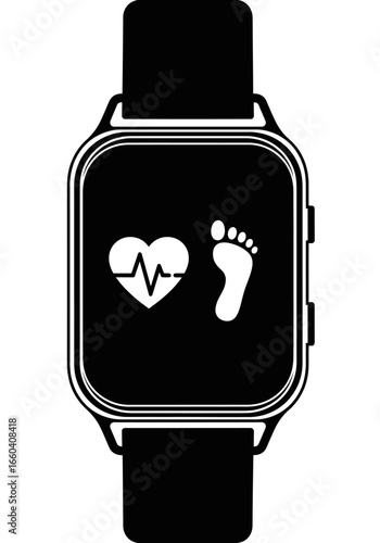 Smartwatch displaying heart rate and step tracking icons on its screen.