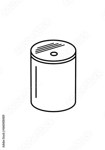Simple line drawing of a cylindrical object with a hole and parallel lines on its flat top, resembling a pencil sharpener or small container.
