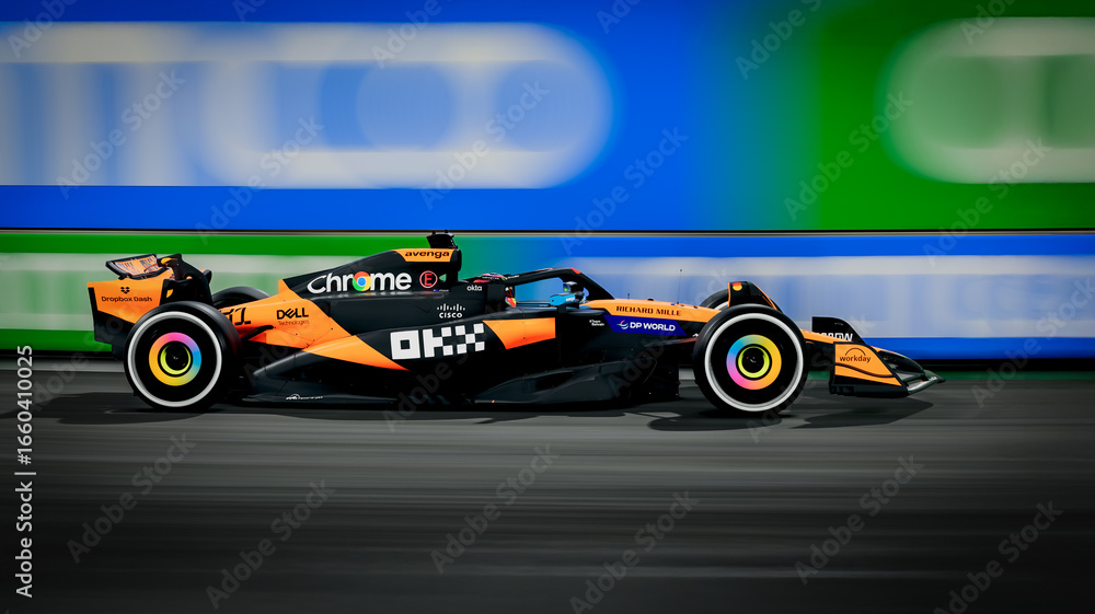 Naklejka premium McLaren 2025 F1 car, 3D illustration, 21 aug, 2025, Sao Paulo, Brazil