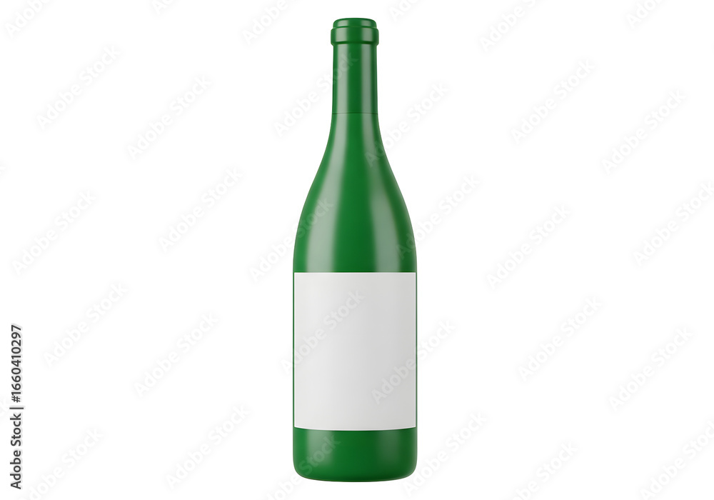 Emerald Elegance Green Wine Bottle with Blank Label on White Backdrop. Emerald Elegance Green Wine Bottle with Blank Label on White Backdrop.