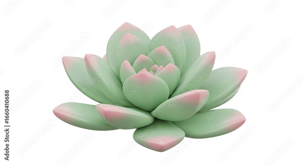 Fototapeta premium Flawless Sculptural Succulent in Pastel Mint and Rose Hues on a White Background.