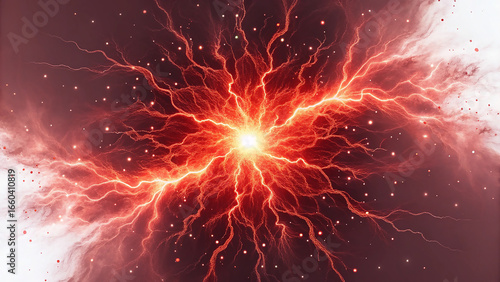 Fiery explosion of cosmic energy with streaks of light