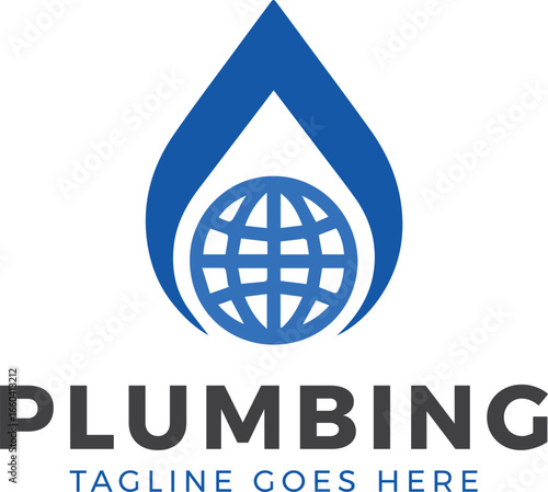 Global plumbing solutions logo water drop embracing earth with professional text