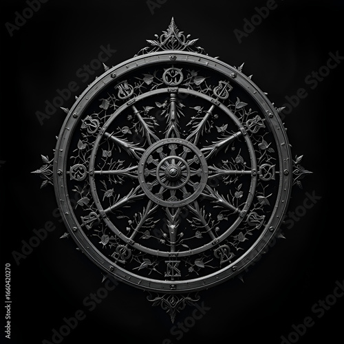 Wheel of the year nature's cycle wicca, paganism religion spiritual symbol. Chiaroscuro Contrast. Illustration