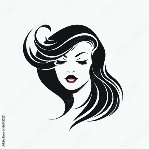 Woman Face Silhouette with Stylish Hair