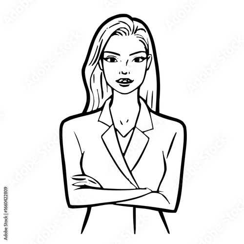 Intricate vector line art representation of a modern secretary, combining sleek minimalist design and refined professional iconography in a digital illustration