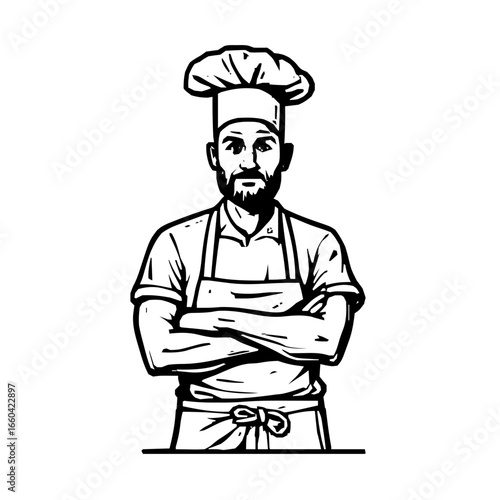 Refined modern icon illustration of a baker featuring minimalist lineart and digital vector design that celebrates the artisan nature with creative precision