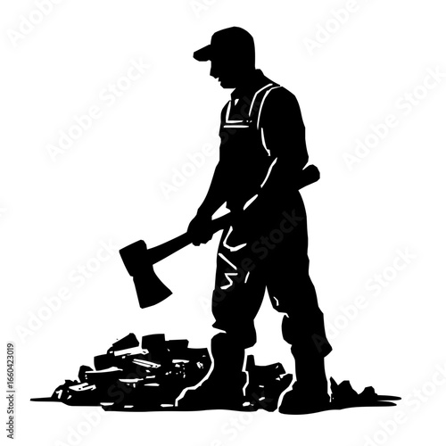 Refined Line-Art Silhouette Woodcutter Icon with Bold Axe and Digital Modern Simplicity
