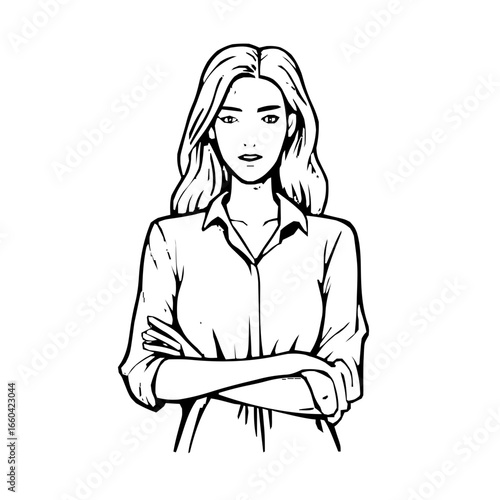 Sophisticated line vector artistry capturing a secretary's essence in an icon-style illustration marked by simple elegance and refined digital detailing