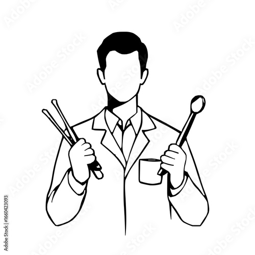 Detailed Modern Dentist Icon Illustration in Minimal Line Art Style with Abstract Dental Elements