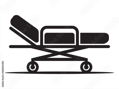 Black and White Medical Stretcher Illustration Depicting Emergency Care and Hospital Equipment for Healthcare Industry
