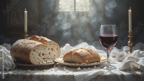 Communion Still life with chalice of wine and bread