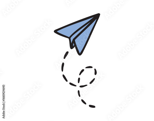 Paper plane with trail, playful planner sticker, colorful school doodle, hand drawn