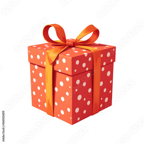 Bright gift box with polka dots and ribbon, festive celebration