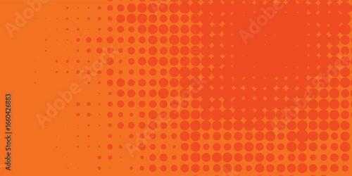 Dots halftone orange color pattern gradient texture with technology digital background. Dots pop art comics modern orange background