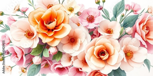Delicate pastel watercolor floral bouquet, perfect for invitations and cards,  rose,  spring