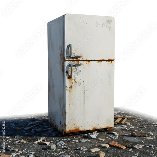 An old, weathered refrigerator, standing as a symbol of forgotten times and abandonment