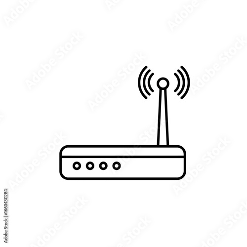 Minimalist WiFi Router Line Icon Broadcasting a Wireless Signal.