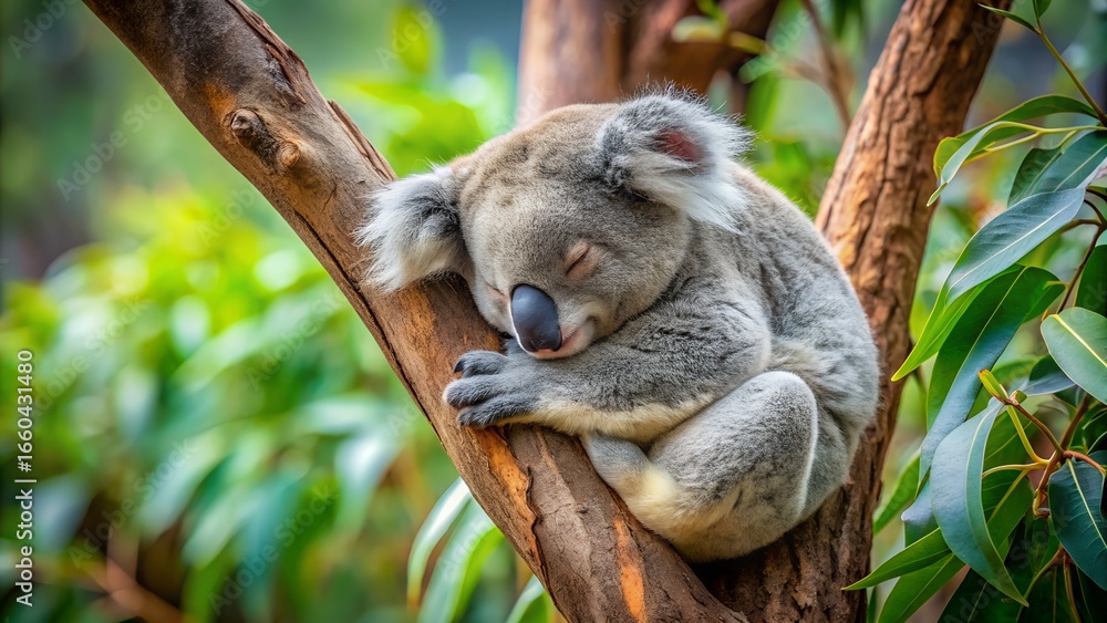 Obraz premium Koala sleeping on a branch