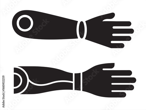 Two prosthetic arm icons modern technology and healthcare solution vector illustration depicting advanced bionic limbs for amputees and individuals with disabilities