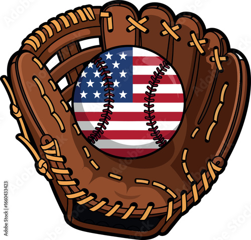 Baseball Glove with American Flag Ball - Patriotic Sport