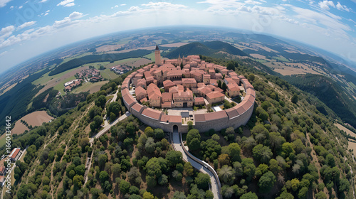 Aerial flying over Castro de Castromaior, Spain, orbit movement