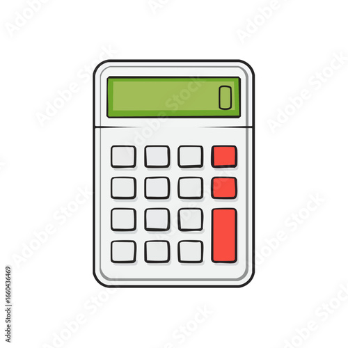A detailed illustration of a calculator, highlighting its keys and display