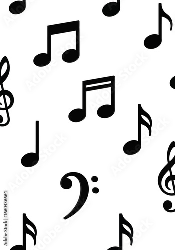 Monochrome Symphony A Seamless Pattern of 3D Musical Notes and Clefs on White.
