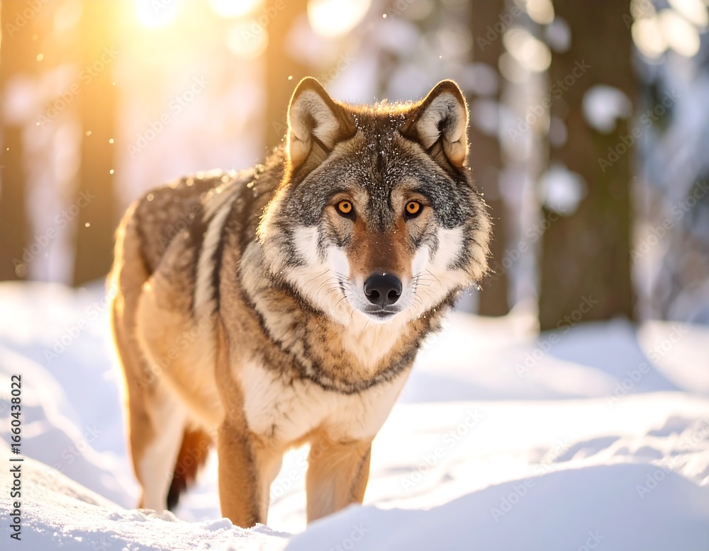 Naklejka premium Majestic Wolf in Winter Forest.