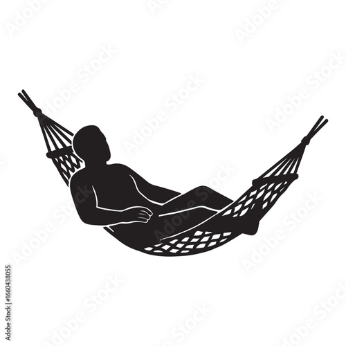 Man Relaxing Hammock Icon Silhouette Resting Leisure Vector