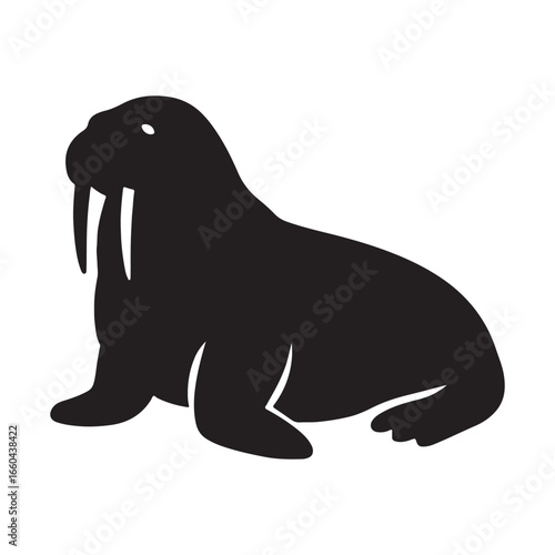 Walrus Silhouette Arctic Marine Animal with Tusks Vector Illustration